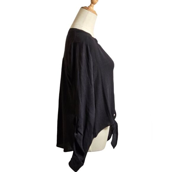 Candie's Black Sheer Tie Front Long Sleeve Y2K Button Front Blouse Top - Picture 2 of 7